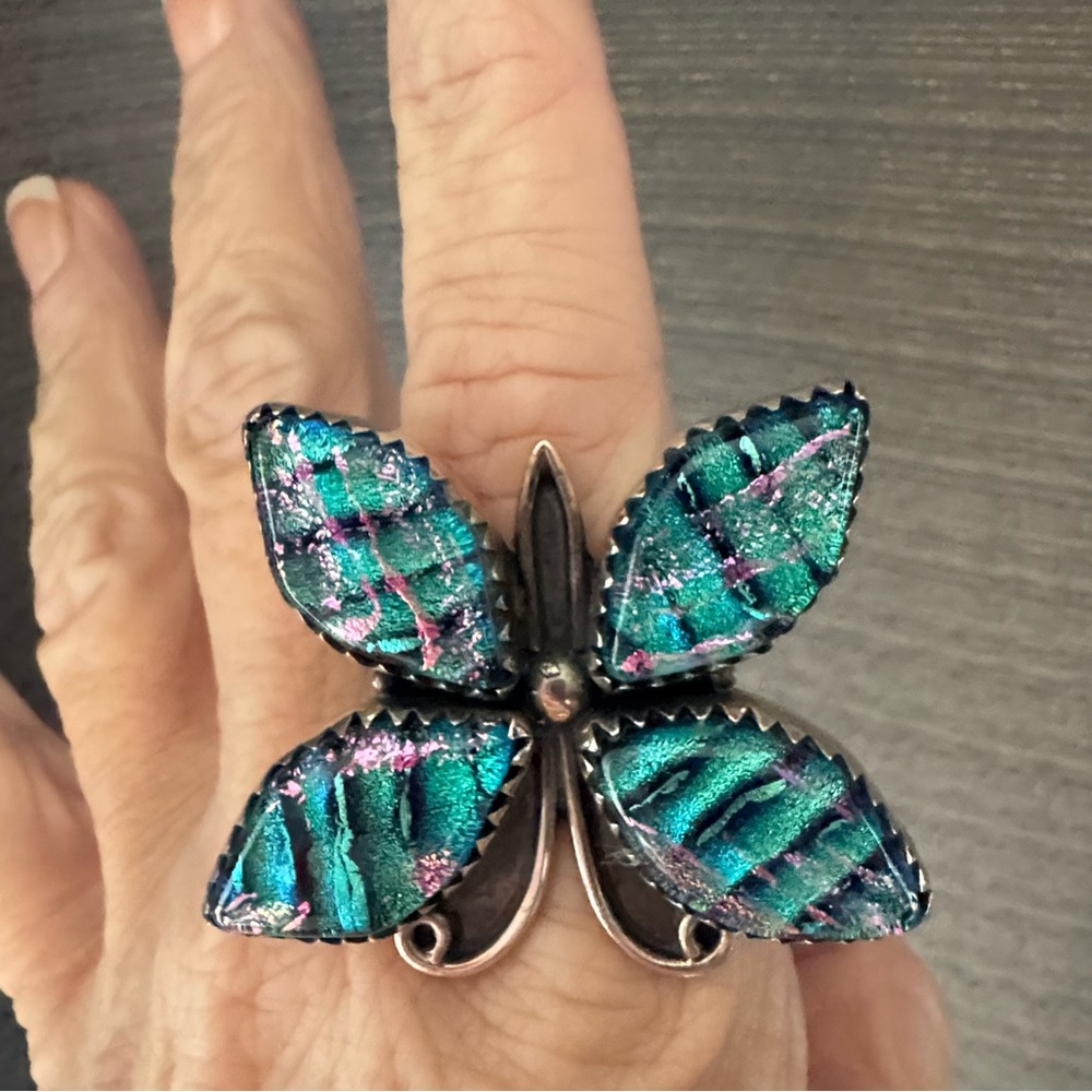 Sterling silver and Abalone butterfly ring